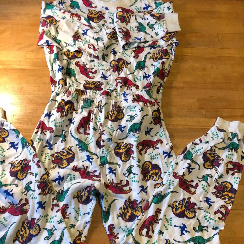 L.L. Beans Kids' Organic Cotton Fitted Pajamas Boys Dinosaurs Size L
